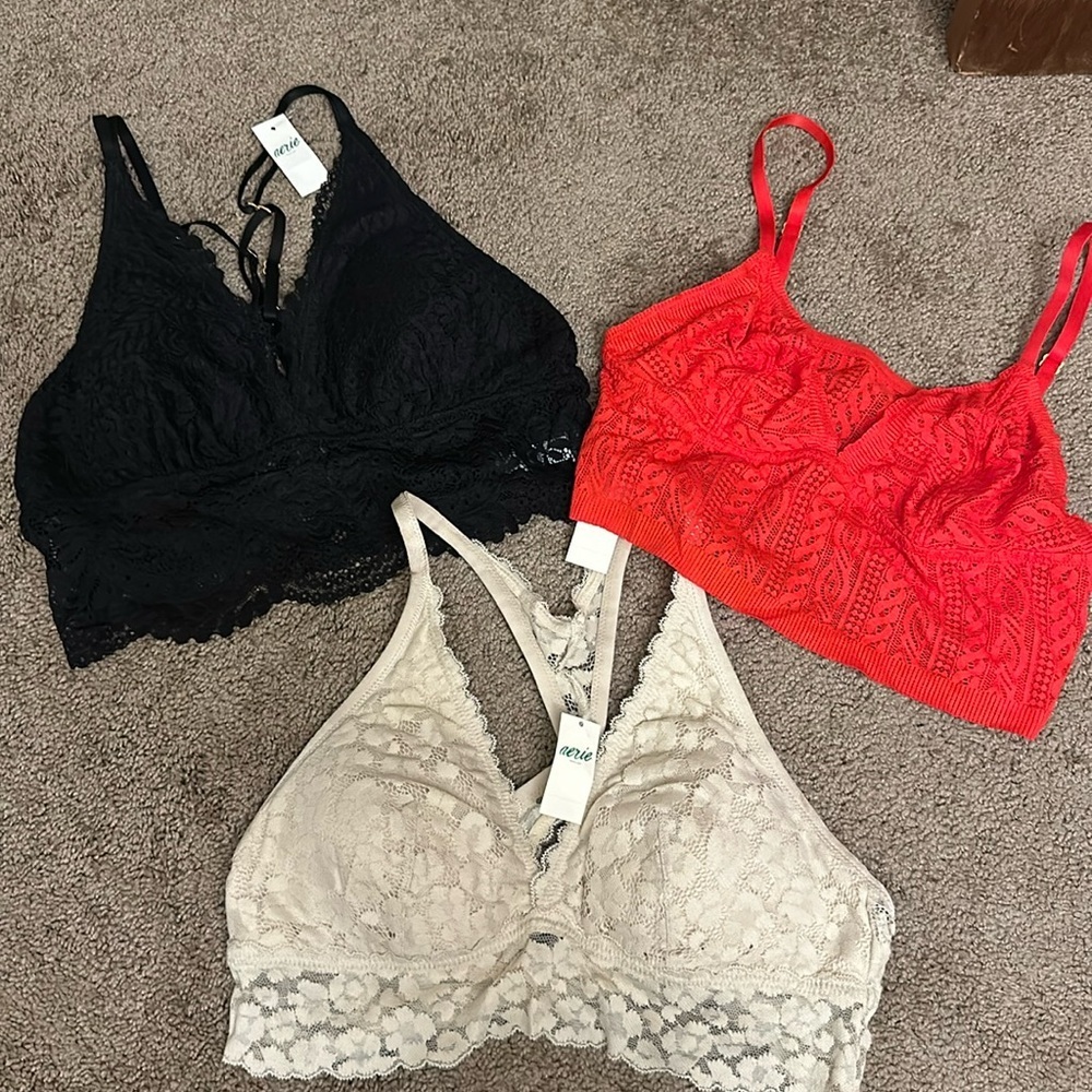 Aerie Lace Bralette Set - Black, Red, Cream